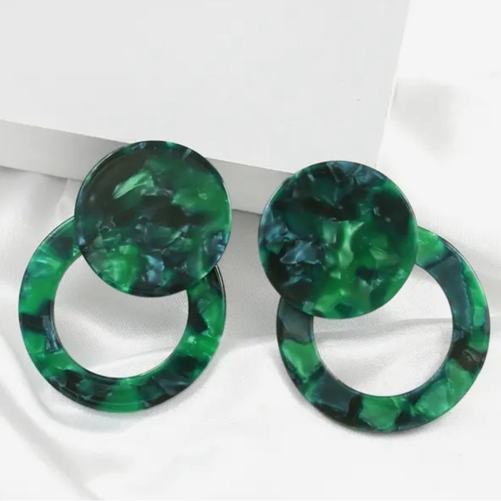 Green Hoop Earrings - Picture 8 of 9